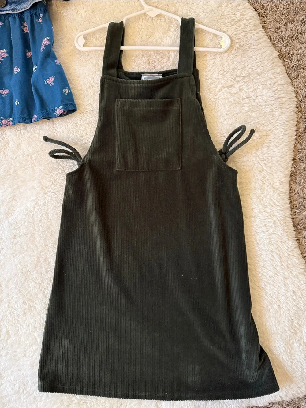 Girls Carter Blue Floral Dress 7 with Gap Kids Denim Vest XL, dark green dress 8